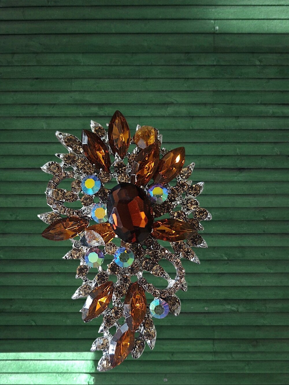 Amber Crystal Floral Brooch